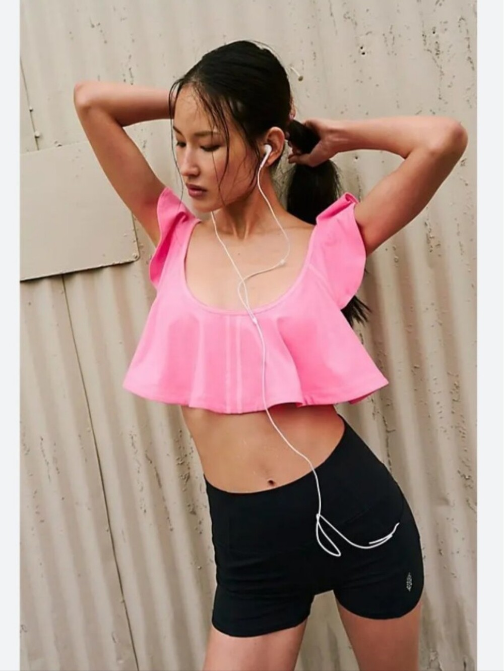 Free People Movement Off Duty Flounce Crop Top In Pink Size XL